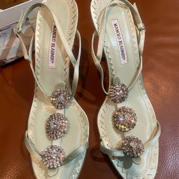 Manolo Blahnik Shoes - Manolo Blahnik Light Green Crystal Heels